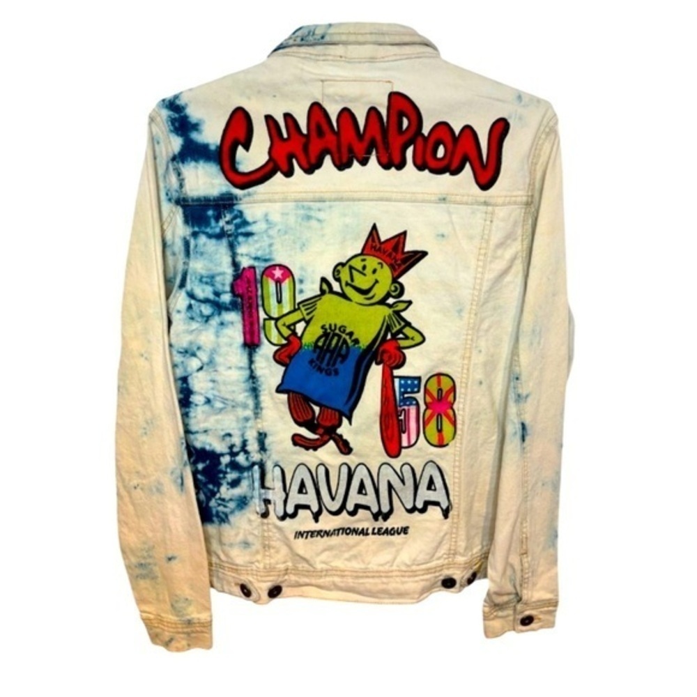NWT BLACK PIKE HAVANA CHAMPION INTERNATIONAL LEAGUE DENIM STREET GRAFFITI JACKET